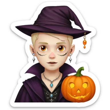 wampire boy with pumpkin hat and face tattooed and extra big earing sticker