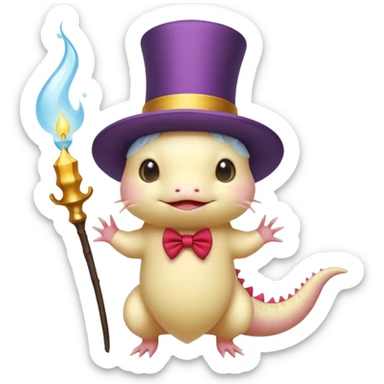 light yellow axolotl with magician hat sticker