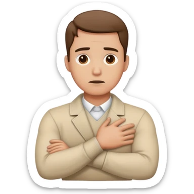 guy crossing arms holding neck concerned face sticker