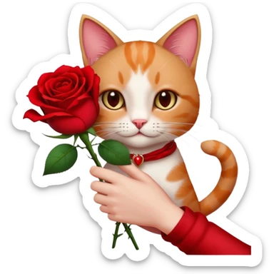 Flower 🌹in hand whiteout face in hand cat whitout  face person and Cat just hand sticker