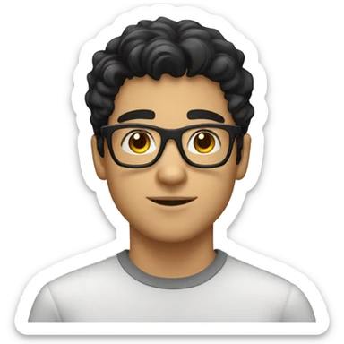 young white hispanic guy with black hear in glasses head only sticker