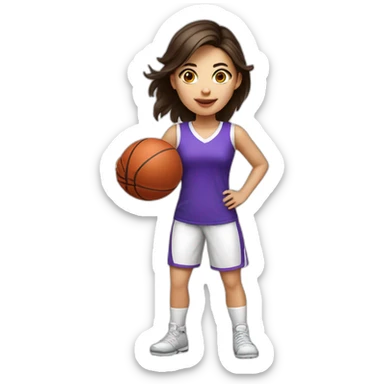 White skin brunette female playing football with small basket ball sticker