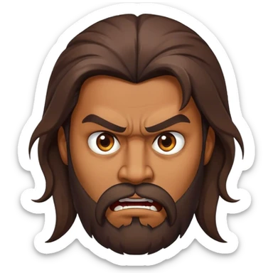 brown man with beard and long hair angry crazy sticker