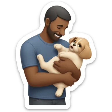 Dad holding a baby while petting a dog sticker