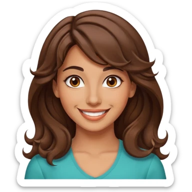 30 yr old middle eastern woman wavy brown hair side bangs big smile tanned skin brown eyes sticker