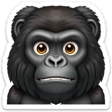 Gorilla face, realistic primate features, dark fur, strong brow ridge, iOS emoji style sticker