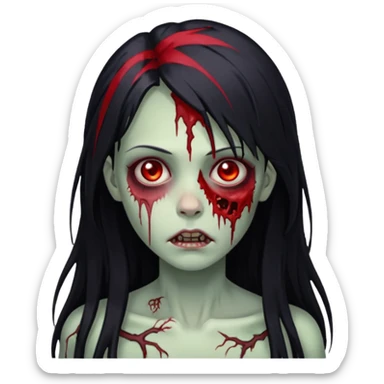 Garota zumbi cabelo longo preto, mechas vermelhas SOMENTE nas laterais, na frente da cabeça sticker