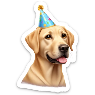 Labrador retriever wearing a birthday hat sticker