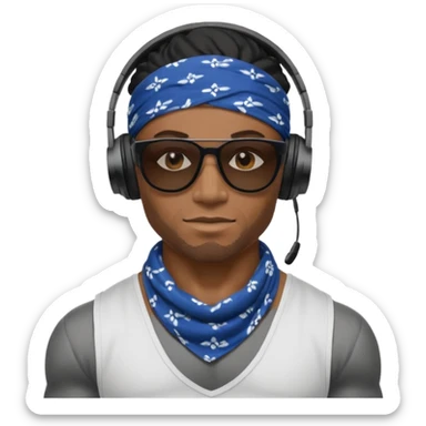 black muscular man with shades, headphones and bandana sticker