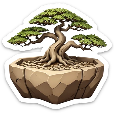 Stoneware akadama irregular angular Stone Age rocks cracked and broken forming a very shallow bonsai pot sans(without) tree  sticker