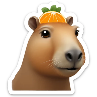 Capybara with the orange on her head  sticker