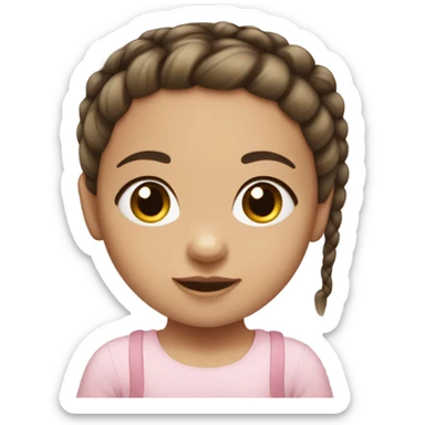 baby girl with super straight brown pigtails on top of head,  big black eyes and pale white fair skin no braids sticker