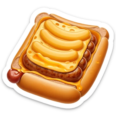 make a picture of a sausage that has been cut in half and melted cheese comes out from inside the sausage sticker