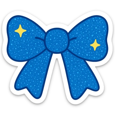 Make the sparkling bow blue with glitter details, playful and stylish, no background. The style should emphasize the playful and stylish glitter details with a vibrant blue color, maintaining a sparkling and fun look. sticker