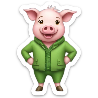 a pig wearing green clothes celebrating sticker