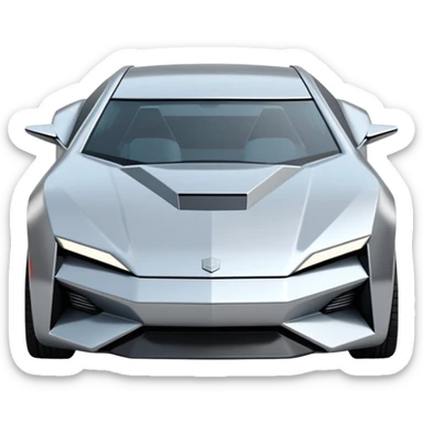 A futuristic chrome car emoji, sharp geometric body design inspired by cybertruck aesthetics, smooth silver metallic surface, matte and glossy chrome mix, minimal details, soft reflections, clean edges, iOS emoji style, centered, clean white background, soft studio lighting, no text sticker