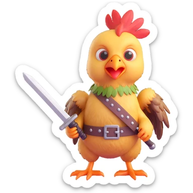 chicken jockey baby zombie holding tiny sword realistic feathers textures action scene 3D sticker