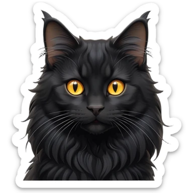 cinematic-cute black-maine-coon-cat-portrait-emoji,-head-tilted-playfully-and-inquisitively,-sleek--black-fur,-simplified-yet-adorable-features,-highly-detailed,-glowing-with-a-warm,-friendly-glow  sticker