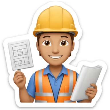 thinking construction worker that holds architecture plan sticker