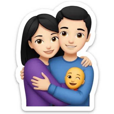 Light skinned woman black hair light skin boy black hair hugging sticker