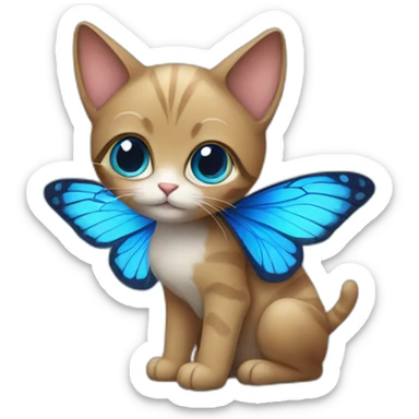 a cat with blue butterfly wings sticker