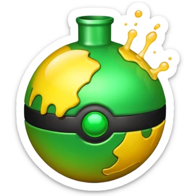 create a poison bomb which is radioactive in color, make the poison inside spoiling out and make the bomb gradient from green to yellow, make the bomb a sphere, don't add a radioactive symbol in the middle sticker