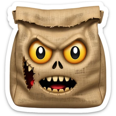 scary bag with frightening face and menacing expression sticker