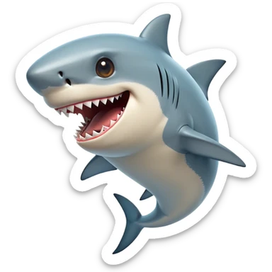 Cinematic Comical Shark Portrait Emoji, Head tilted dramatically with an exaggeratedly amused expression, featuring a striking, glossy streamlined body with bold accents and wide, expressive eyes filled with playful disbelief, Simplified yet hilariously expressive features, highly detailed, glowing with a slightly sassy glow, high shine, dramatic yet playful, stylized with an air of cheeky marine mischief, bright and endearing, soft glowing outline, capturing the essence of a spirited and over‐the‐top shark, so meme‐worthy it feels like it could snap its jaws into internet fame instantly! sticker