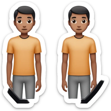 Minimalist emoji-style sticker of a person standing before a mirror, but the reflection is moving differently. Black and gray icon.
 sticker