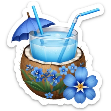 coconut drink with blue flowers sticker