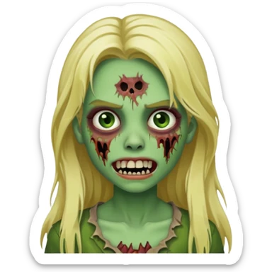 girl zombie with blonde long hair with teeth green skin and with no angry face sticker