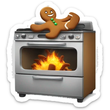 Oven with gingerbread man running away sticker