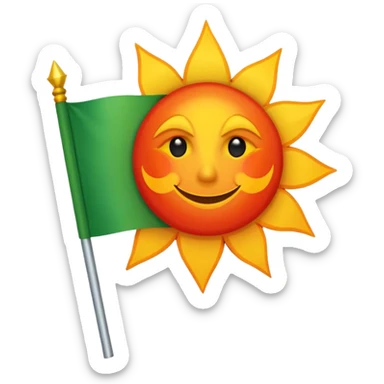 Flag with with 1 red, 1 white and 1 green horizontal flag and an orange/yellow pointed sun in the middle sticker