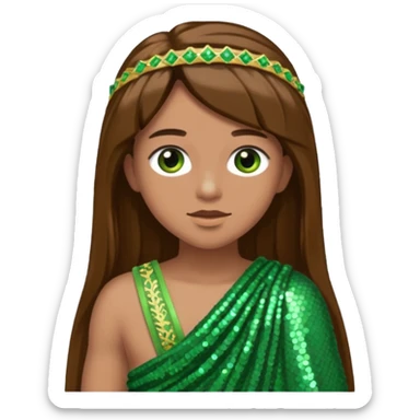 Terra from Roman Deities with long brown hair, green sequin toga sticker