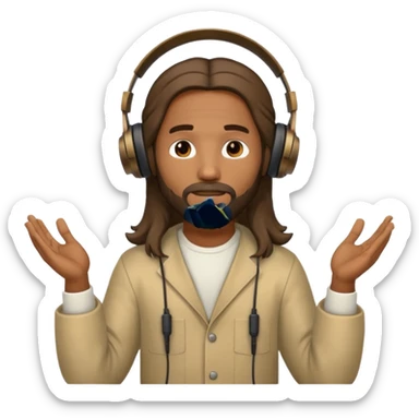 African American Jesus Christ  holding a pair of headphones sticker