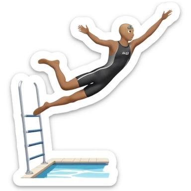 A diver mid-air after jumping off a diving pool,  Below him, a pool labeled "Confidence". A subtle 5-4-3-2-1 on the diving board shows they took the leap despite fear. sticker