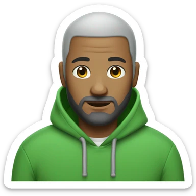 Bald man with beard with a little gray in it wearing green hoodie sticker
