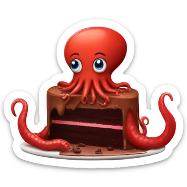 A red squid eating some chocolate cake sticker
