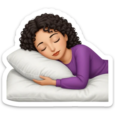 Sleeping mature Spanish girl on white pillow dark curly hair mixed skin sticker