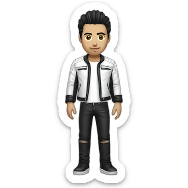 Punk male,dark hair, with white leather jacket sticker
