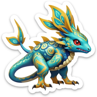 cool exotic fantasy-creature-Fakémon-Pokémon, full body, with intricate markings  sticker