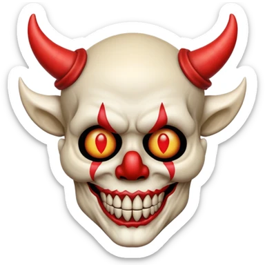 clown skull with devil horns, only bone and nose, no skin, emoji style sticker