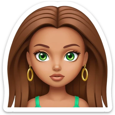 pretty bratz baddie, tan skin, straight brown hair, green eyes sticker