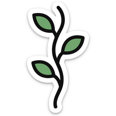 minimal flat icon of a simple green beanstalk stalk with a few leaves sticker