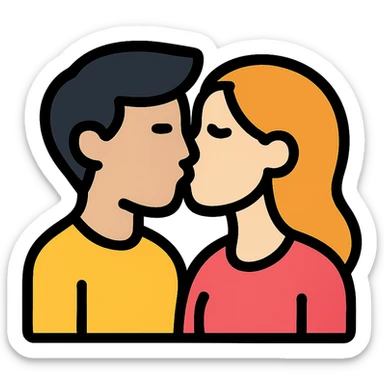 icon of a couple kissing, the man is asian and the woman is white sticker