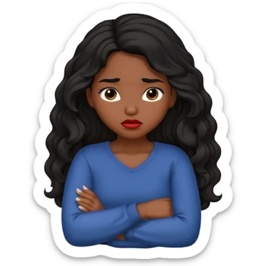 Hispanic girl with dark, long, wavy hair crossing her arms and pouting sticker