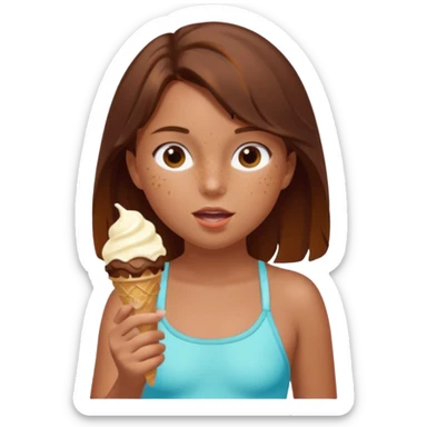 girl kid brunet haired swimsuit, eating ice cream, sun sticker