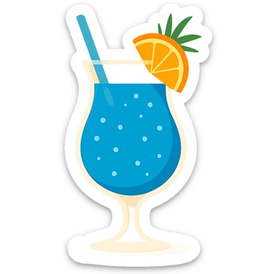 blue curaçao tropical cocktail in a hurricane glass, flat vector illustration sticker
