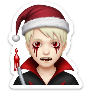 grey skin emo vampire boy with Christmas hat and blood dripping from fangs  sticker