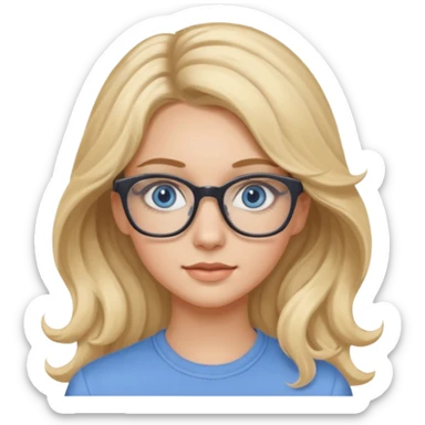 Fille 20ans qui a des cheveux long et blond et wavy avec des lunettes et des yeux bleu- gris avec du mascara sur les yeux sticker